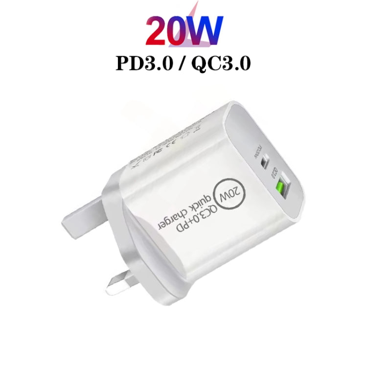SDC-20WA+C 20W PD + QC 3.0 USB Dual Fast Charging Universal Travel Charger, UK Plug, UK Plug