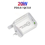 SDC-20WA+C 20W PD 3.0 + QC 3.0 USB Dual Fast Charging Universal Travel Charger with USB to Type-C / USB-C Fast Charging Data Cable, UK Plug, USB to Type-C / USB-C (UK Plug)