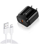 Sạc du lịch di động LZ-023 18W QC 3.0 USB + cáp dữ liệu USB 3A sang 8 Pin, phích cắm Mỹ, cáp dữ liệu USB sang 8 Pin, phích cắm Mỹ, cáp dữ liệu 8 Pin, phích cắm Mỹ