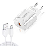 Sạc du lịch di động LZ-023 18W QC 3.0 USB + cáp dữ liệu USB 3A sang 8 Pin, phích cắm EU, cáp dữ liệu 8 Pin, phích cắm EU