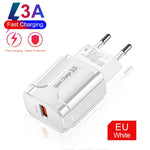 Sạc du lịch di động LZ-023 18W QC 3.0 USB + cáp dữ liệu USB 3A sang 8 Pin, phích cắm EU, cáp dữ liệu 8 Pin, phích cắm EU