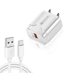 LZ-023 Bộ sạc du lịch USB QC3.0 18W + Cáp dữ liệu USB sang Type-C 3A, Phích cắm US, Cáp dữ liệu Type-C, Phích cắm US