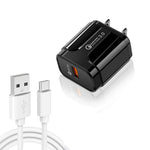 LZ-023 Bộ sạc du lịch USB QC3.0 18W + Cáp dữ liệu USB sang Type-C 3A, Phích cắm US, Cáp dữ liệu Type-C, Phích cắm US