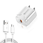 LZ-023 Bộ sạc du lịch USB QC 3.0 18W + Cáp dữ liệu USB sang Micro USB 3A, Phích cắm US, Cáp dữ liệu Micro USB, Phích cắm US