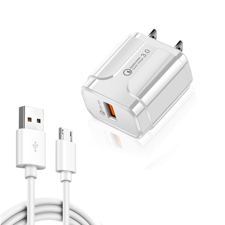 LZ-023 Bộ sạc du lịch USB QC 3.0 18W + Cáp dữ liệu USB sang Micro USB 3A, Phích cắm US, Cáp dữ liệu Micro USB, Phích cắm US