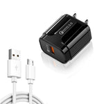 LZ-023 Bộ sạc du lịch USB QC 3.0 18W + Cáp dữ liệu USB sang Micro USB 3A, Phích cắm US, Cáp dữ liệu Micro USB, Phích cắm US
