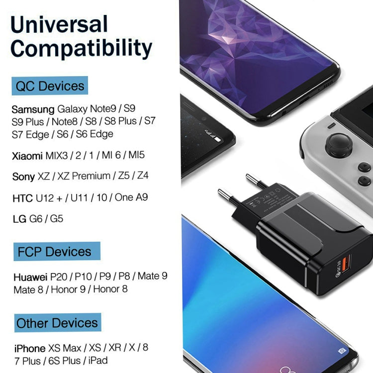LZ-023 Bộ sạc du lịch USB QC 3.0 18W + Cáp dữ liệu USB sang Micro USB 3A, Phích cắm US, Cáp dữ liệu Micro USB, Phích cắm US