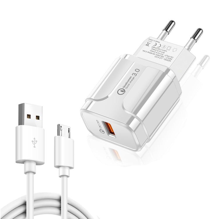 LZ-023 Bộ sạc du lịch USB QC 3.0 18W + Cáp dữ liệu USB sang Micro USB 3A, Phích cắm EU, Cáp dữ liệu Micro USB, Phích cắm EU