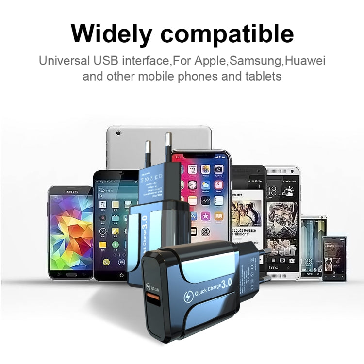 LZ-023 18W QC 3.0 USB Portable Travel Charger + 3A USB to Micro USB Data Cable, EU Plug, Micro USB Data Cable, EU Plug