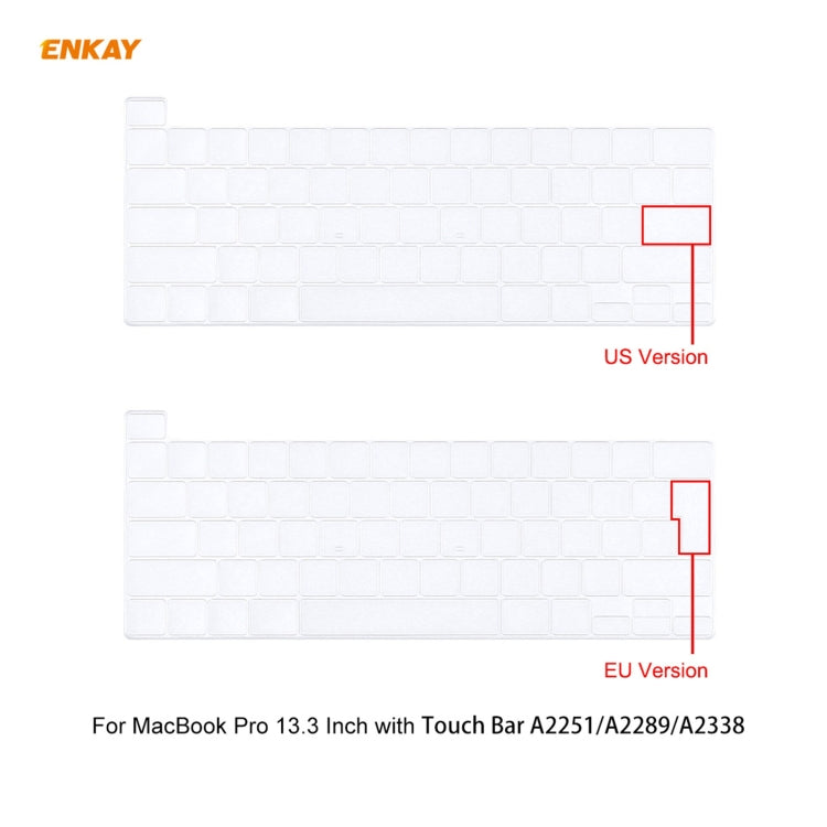Bộ 3 trong 1 ốp bảo vệ laptop pha lê ENKAY + miếng dán bàn phím TPU phiên bản EU + bộ nút chống bụi cho MacBook Pro 13.3 inch A2251 & A2289 & A2338 (có Touch Bar), dành cho MacBook Pro 13.3 inch A2251 (có Touch Bar)