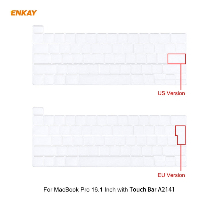 Bộ 3 trong 1 ốp bảo vệ laptop pha lê ENKAY + miếng dán bàn phím TPU phiên bản EU + bộ nút chống bụi cho MacBook Pro 16 inch A2141 (có Touch Bar), dành cho MacBook Pro 16 inch A2141 (có Touch Bar)