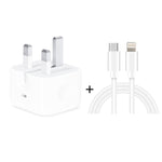 A2344 Bộ sạc du lịch gập PD 3.0 20W Type-C / USB-C + bộ cáp dữ liệu sạc nhanh USB-C / Type-C sang 8 Pin, phích cắm UK, chiều dài: 1m, 20W 8 Pin chiều dài: 1m