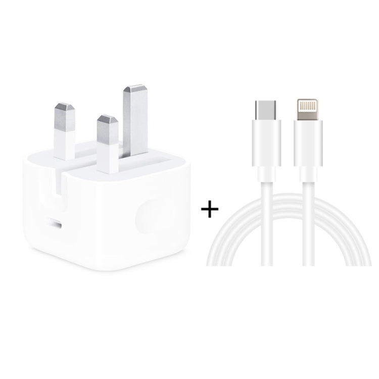 A2344 Bộ sạc du lịch gập PD 3.0 20W Type-C / USB-C + bộ cáp dữ liệu sạc nhanh USB-C / Type-C sang 8 Pin, phích cắm UK, chiều dài: 1m, 20W 8 Pin chiều dài: 1m