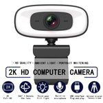 C10 2K HD Without Distortion 360 Degrees Rotate Three-speed Fill Light USB Free Drive Webcams, Built-in  Sound Clearer Microphone