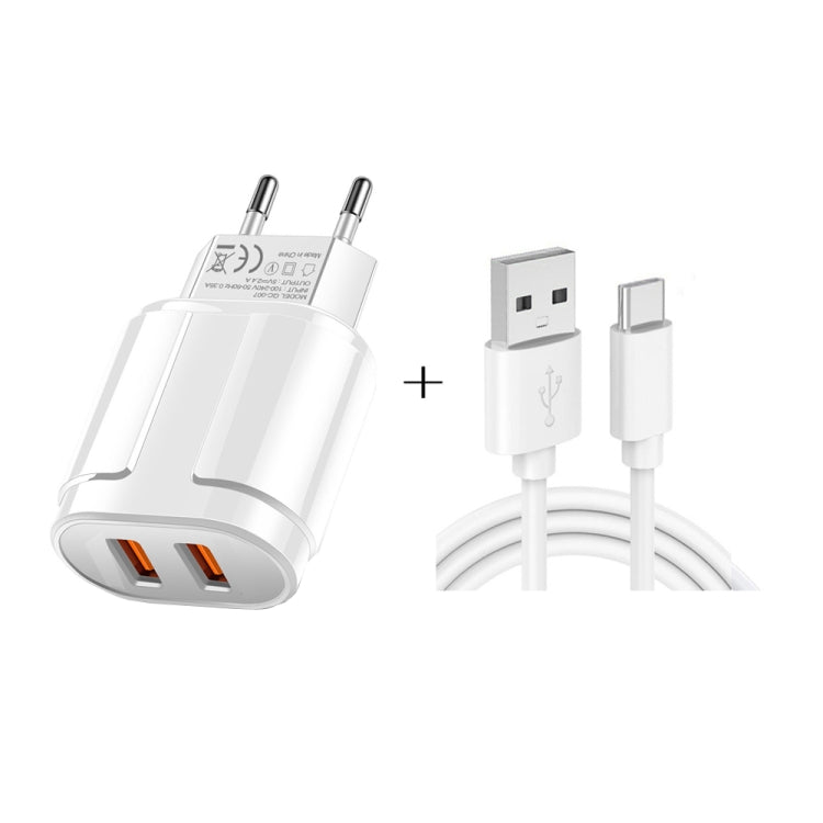 Bộ sạc du lịch USB đôi + Cáp dữ liệu USB sang Type-C dài 1 mét, Phích cắm EU