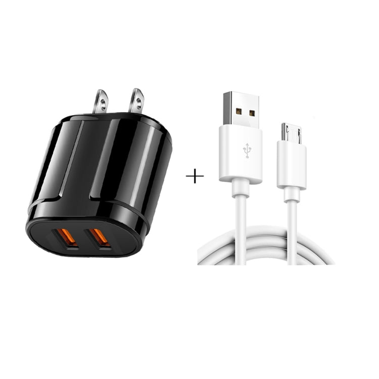 Bộ sạc du lịch USB đôi + Cáp dữ liệu USB sang Micro USB dài 1 mét, Phích cắm US