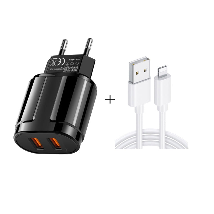 Sạc du lịch di động cổng đôi USB + cáp dữ liệu USB dài 1 mét sang 8 Pin, phích cắm EU