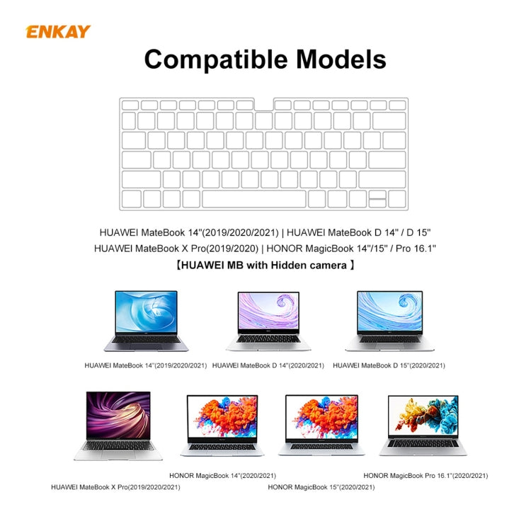 Màng bảo vệ bàn phím TPU mềm siêu mỏng ENKAY, Phiên bản Mỹ, Dành cho Huawei MateBook 14 inch, Dành cho Honor MagicBook 14 / 15, Dành cho Huawei MateBook D 14 inch / D 15.6 inch, Dành cho Honor MagicBook Pro, Dành cho Huawei MateBook X Pro (2019 / 2020)