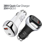 YSY-312PD PD 20W USB-C / Type-C + QC3.0 18W USB Interface 38W High-power Car Charger, PD 20W