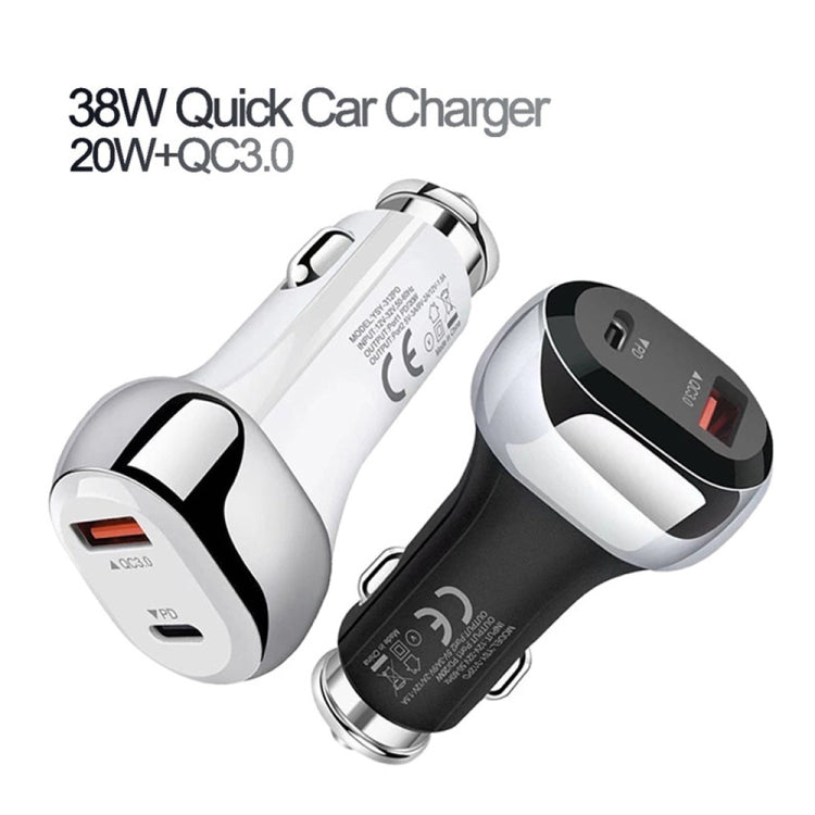 YSY-312PD QC3.0 18W USB + PD 20W USB-C / Type-C Car Charger with Type-C to Type-C Data Cable, PD 20W with Type-C to Type-C Cable
