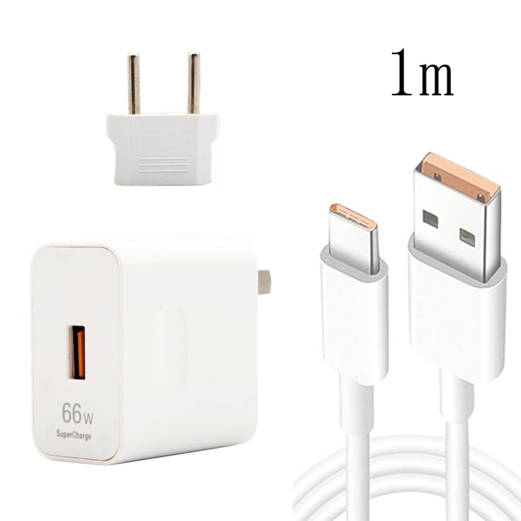 Bộ sạc du lịch USB sạc nhanh 66W với đầu chuyển phích cắm EU + Cáp dữ liệu USB sang Type-C sạc nhanh 6A, Phích cắm EU, Phích cắm EU (1m), Phích cắm EU (1.5m), Phích cắm EU (2m)