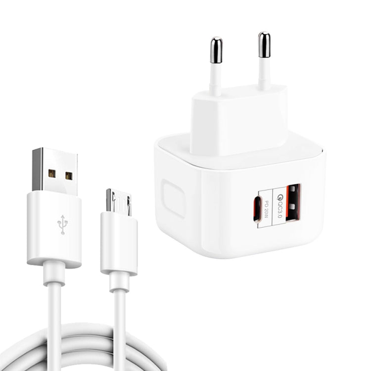 YSY-6087PD Bộ sạc du lịch sạc nhanh đôi 20W PD3.0 + QC3.0 với cáp dữ liệu USB sang Micro USB, Phích cắm EU, Phích cắm US, Phích cắm UK