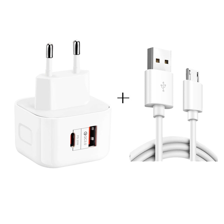 YSY-6087PD Bộ sạc du lịch sạc nhanh đôi 20W PD3.0 + QC3.0 với cáp dữ liệu USB sang Micro USB, Phích cắm EU, Phích cắm US, Phích cắm UK
