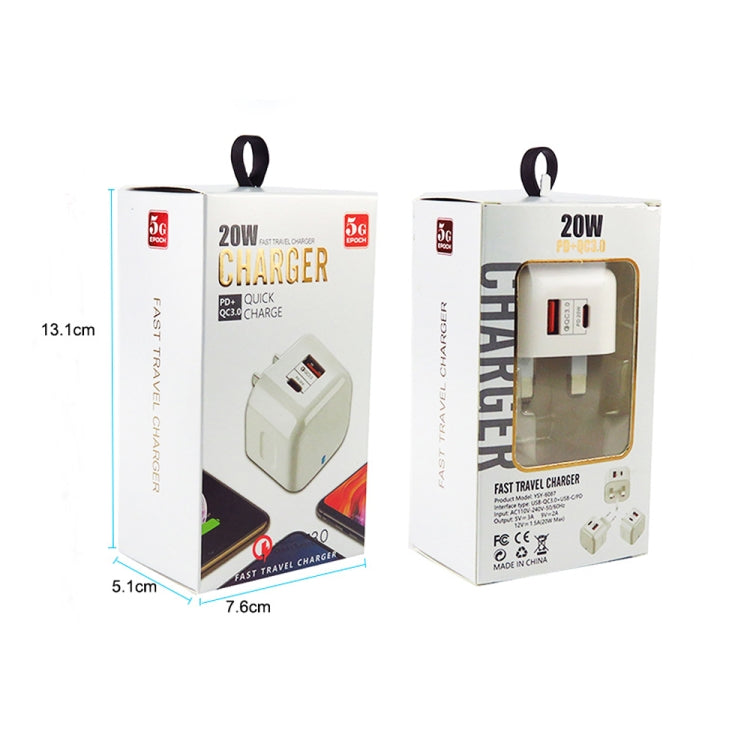 YSY-6087PD Bộ sạc du lịch sạc nhanh đôi 20W PD3.0 + QC3.0 với cáp dữ liệu USB sang Micro USB, Phích cắm EU, Phích cắm US, Phích cắm UK