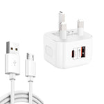 YSY-6087PD Bộ sạc du lịch sạc nhanh đôi 20W PD3.0 + QC3.0 với cáp dữ liệu USB sang Micro USB, Phích cắm EU, Phích cắm US, Phích cắm UK