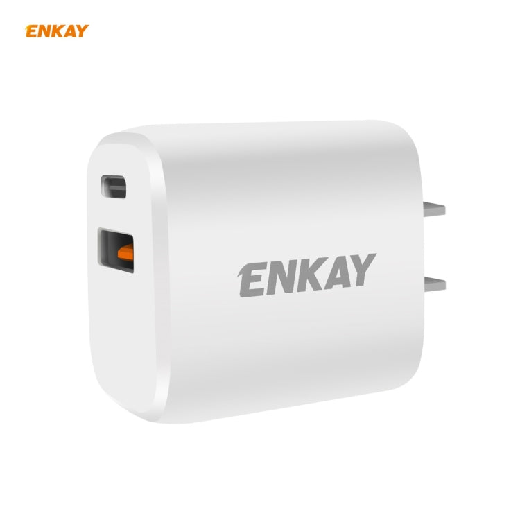 Bộ sạc du lịch sạc nhanh hai cổng di động ENKAY Hat-Prince U090 20W PD + QC 3.0, phích cắm US
