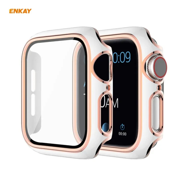 Ốp PC mạ điện phủ toàn bộ + kính cường lực bảo vệ màn hình ENKAY Hat-Prince cho Apple Watch Series 6 / 5 / 4 / SE 44mm, Dành cho Apple Watch Series 6 / 5 / 4 / SE 44mm