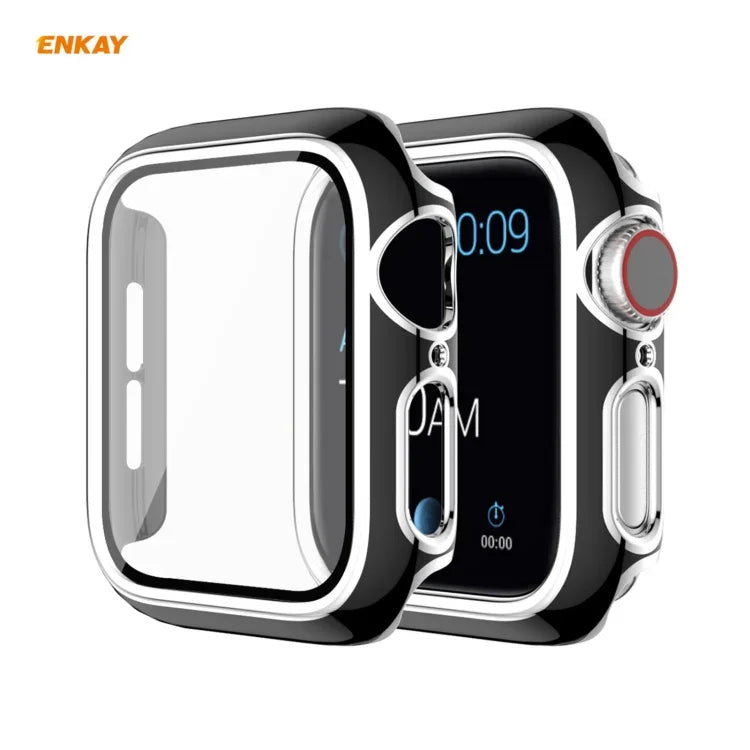 Ốp PC mạ điện phủ toàn bộ + kính cường lực bảo vệ màn hình ENKAY Hat-Prince cho Apple Watch Series 6 / 5 / 4 / SE 44mm, Dành cho Apple Watch Series 6 / 5 / 4 / SE 44mm