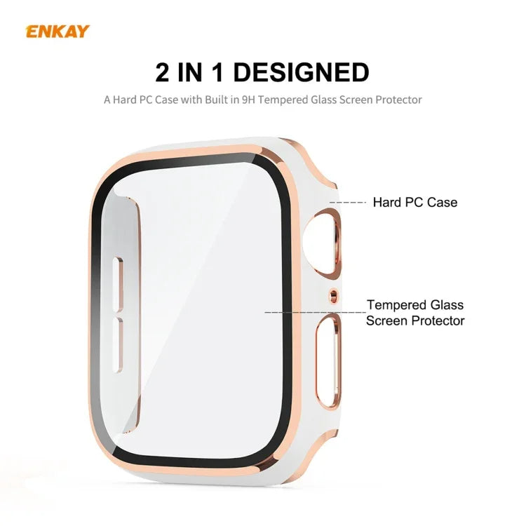 Ốp PC mạ điện phủ toàn bộ + kính cường lực bảo vệ màn hình ENKAY Hat-Prince cho Apple Watch Series 6 / 5 / 4 / SE 44mm, Dành cho Apple Watch Series 6 / 5 / 4 / SE 44mm
