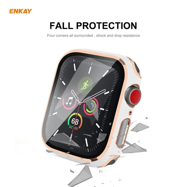 Ốp PC mạ điện phủ toàn bộ + kính cường lực bảo vệ màn hình ENKAY Hat-Prince cho Apple Watch Series 6 / 5 / 4 / SE 44mm, Dành cho Apple Watch Series 6 / 5 / 4 / SE 44mm