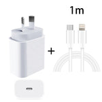 Bộ sạc nhanh du lịch PD 20W PD 3.0 với cáp dữ liệu sạc nhanh USB-C / Type-C sang 8 Pin, phích cắm Úc