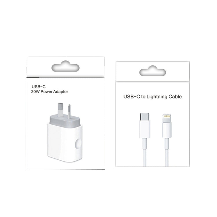 Bộ sạc nhanh du lịch PD 20W PD 3.0 với cáp dữ liệu sạc nhanh USB-C / Type-C sang 8 Pin, phích cắm Úc