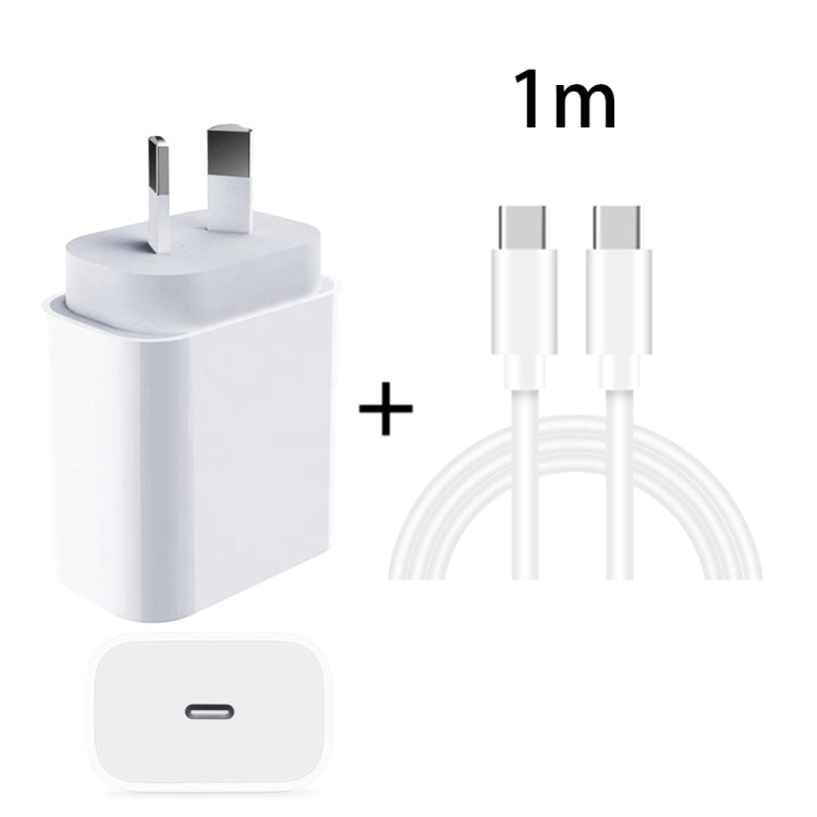 Bộ sạc nhanh du lịch 20W PD 3.0 với cáp dữ liệu sạc nhanh USB-C / Type-C sang Type-C, phích cắm Úc, dài 1m, 2m