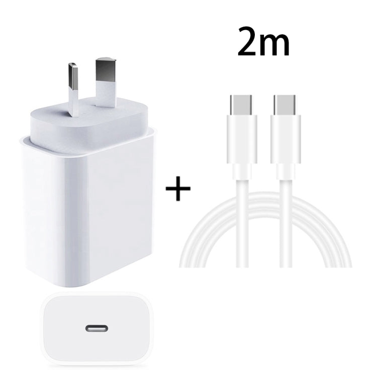 Bộ sạc nhanh du lịch 20W PD 3.0 với cáp dữ liệu sạc nhanh USB-C / Type-C sang Type-C, phích cắm Úc, dài 1m, 2m