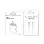 Bộ sạc nhanh du lịch 20W PD 3.0 với cáp dữ liệu sạc nhanh USB-C / Type-C sang Type-C, phích cắm Úc, dài 1m, 2m