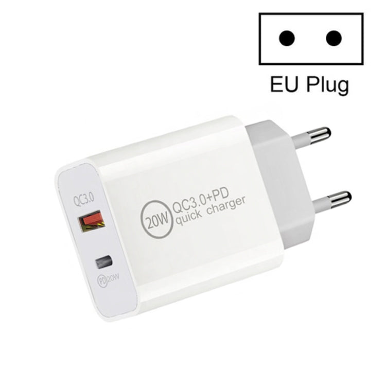 Bộ sạc du lịch sạc nhanh đôi 20W PD3.0+QC 3.0 cho iPhone, Huawei, Samsung, Xiaomi, Phích cắm EU, Phích cắm US, Phích cắm AU