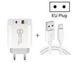 Bộ sạc du lịch sạc nhanh 20W PD Type-C + QC 3.0 USB với cáp dữ liệu USB sang Type-C sạc nhanh, Phích cắm EU, Phích cắm US, Phích cắm AU