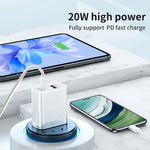 Bộ sạc du lịch sạc nhanh 20W PD Type-C + QC 3.0 USB với cáp dữ liệu USB sang Type-C sạc nhanh, Phích cắm EU, Phích cắm US, Phích cắm AU