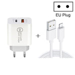 Sạc nhanh du lịch 20W PD Type-C + QC 3.0 USB với cáp dữ liệu sạc nhanh USB sang 8 Pin, phích cắm EU, phích cắm Mỹ, phích cắm Úc