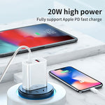 Sạc nhanh du lịch 20W PD Type-C + QC 3.0 USB với cáp dữ liệu sạc nhanh USB sang 8 Pin, phích cắm EU, phích cắm Mỹ, phích cắm Úc