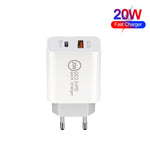 Sạc nhanh du lịch 20W PD Type-C + QC 3.0 USB với cáp dữ liệu sạc nhanh USB-C / Type-C sang 8 Pin, phích cắm EU, phích cắm Mỹ, phích cắm Úc