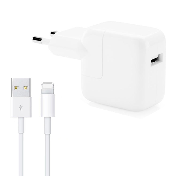 Bộ sạc USB 12W + cáp dữ liệu USB sang 8 Pin cho dòng iPad / iPhone / iPod, phích cắm EU