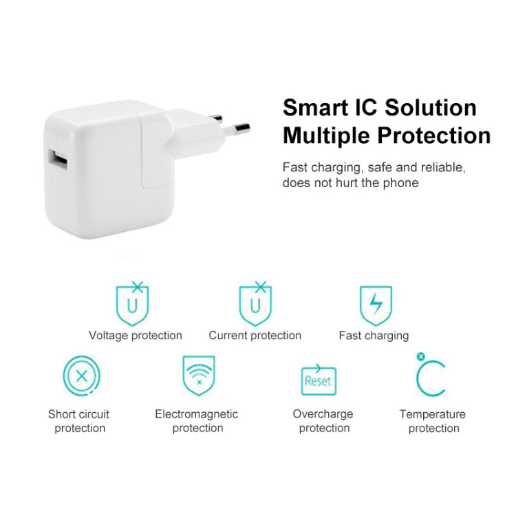 Bộ sạc USB 12W + cáp dữ liệu USB sang 8 Pin cho dòng iPad / iPhone / iPod, phích cắm EU