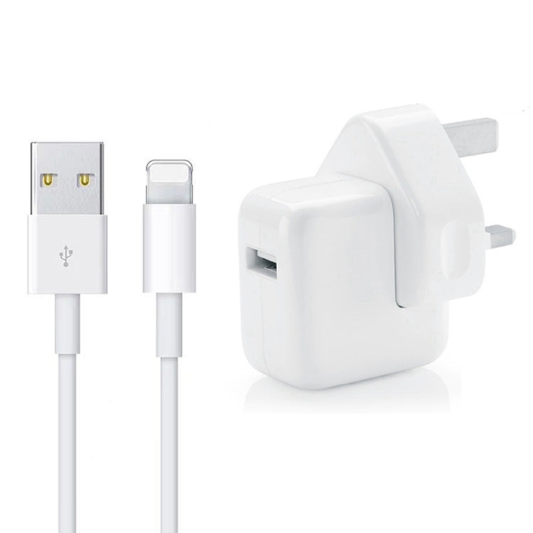 Bộ sạc USB 12W + cáp dữ liệu USB sang 8 Pin cho dòng iPad / iPhone / iPod, phích cắm UK