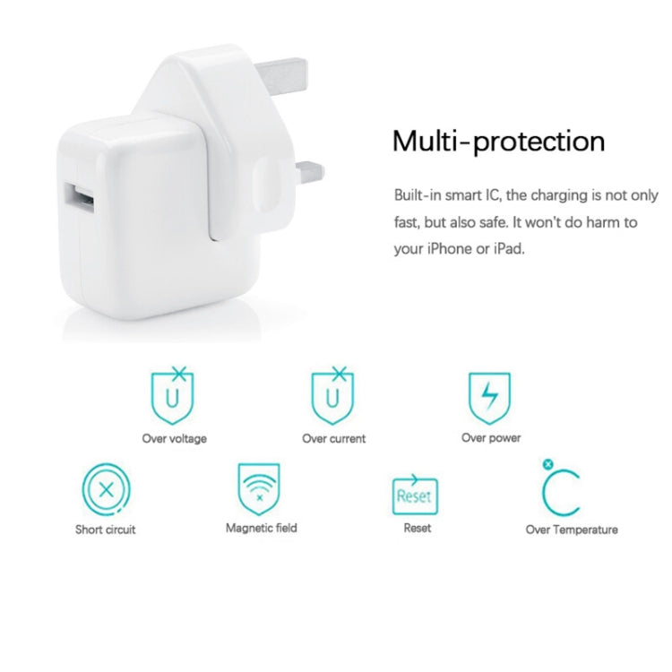 Bộ sạc USB 12W + cáp dữ liệu USB sang 8 Pin cho dòng iPad / iPhone / iPod, phích cắm UK