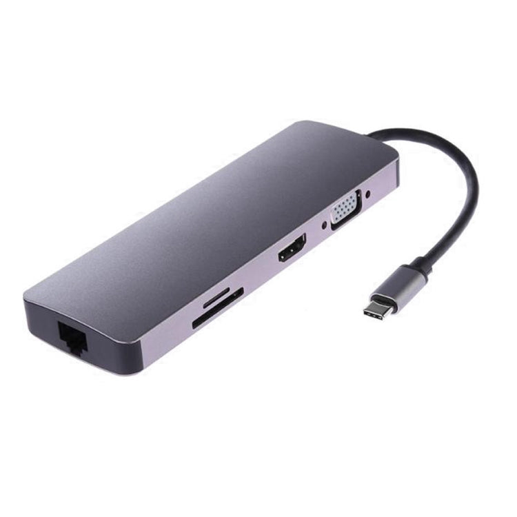 Bộ chuyển đổi adapter hub USB 3.0 8 trong 1 Type-C sang HDMI + VGA + SD + TF + RJ45 + PD + 2 x USB3.0 WS-11